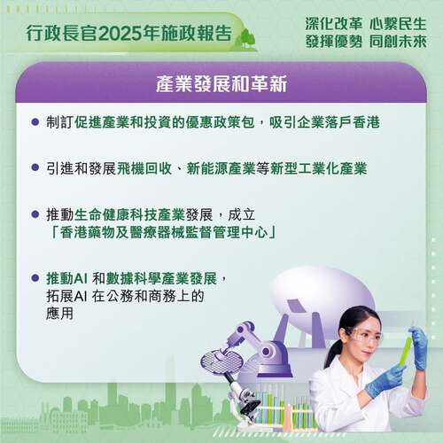 最新消息：#施政報告2025 宣布多項措施促進產業發展和革新，包括制訂促進產業和投資的優惠政策包，吸引企業落戶#香港；引進和發展飛機回收、新能源產業等新型工業化產業；推動生命健康科技、AI 和數據科學產業發展。 www.policyaddress.gov.hk #香港 #香港品牌 #亞洲國際都會 #施政報告2025 #施政報告 #新型工業化 #生命健康科技