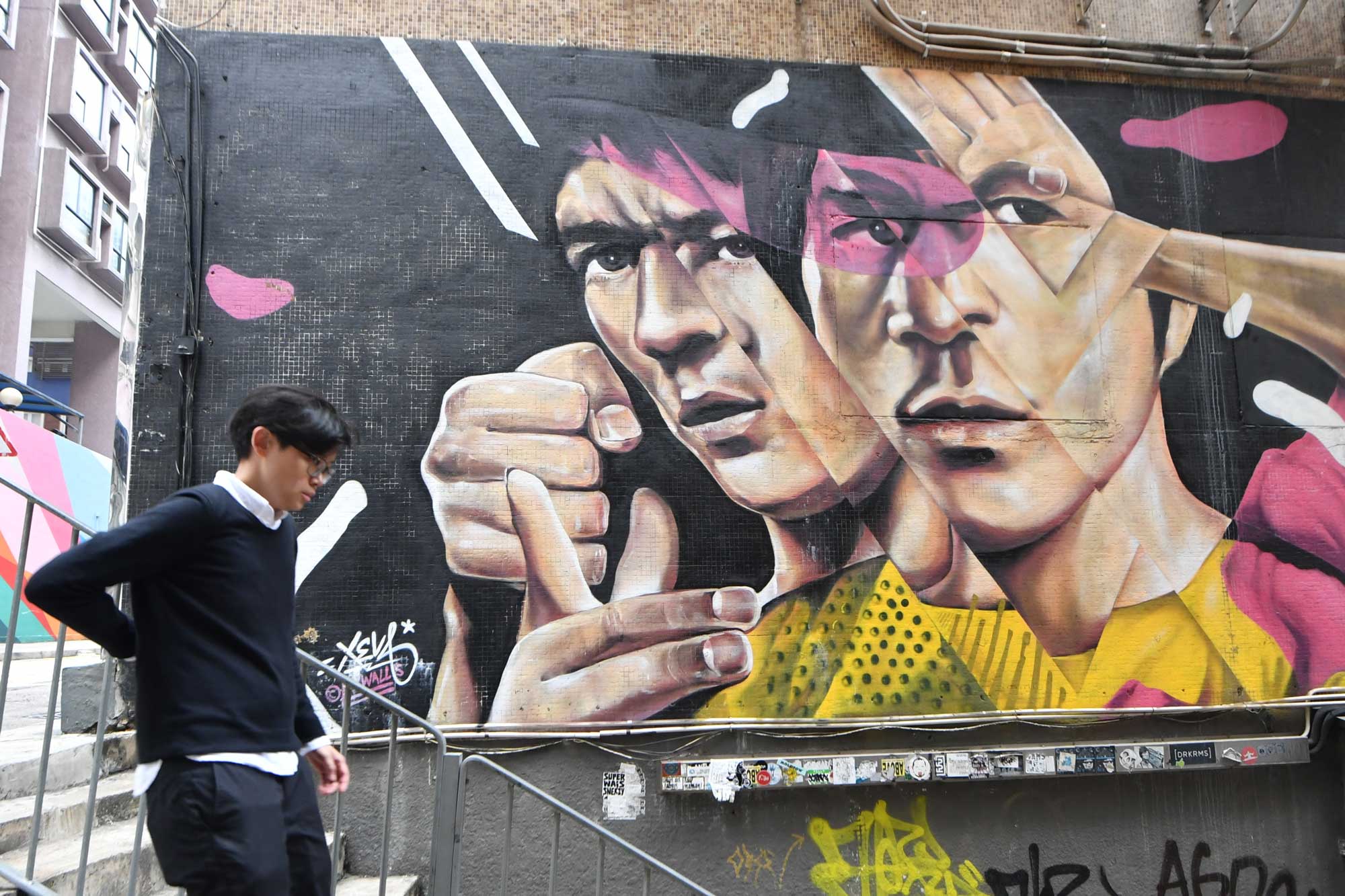 A graffiti wall art of Bruce Lee in Hong Kong